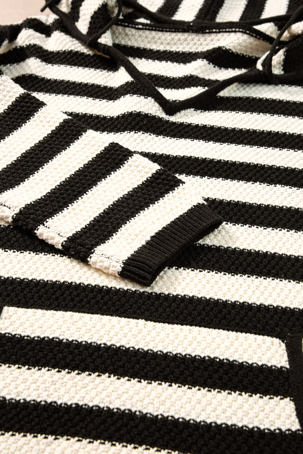 Stripe Drawstring Hooded V-Neck Sweater