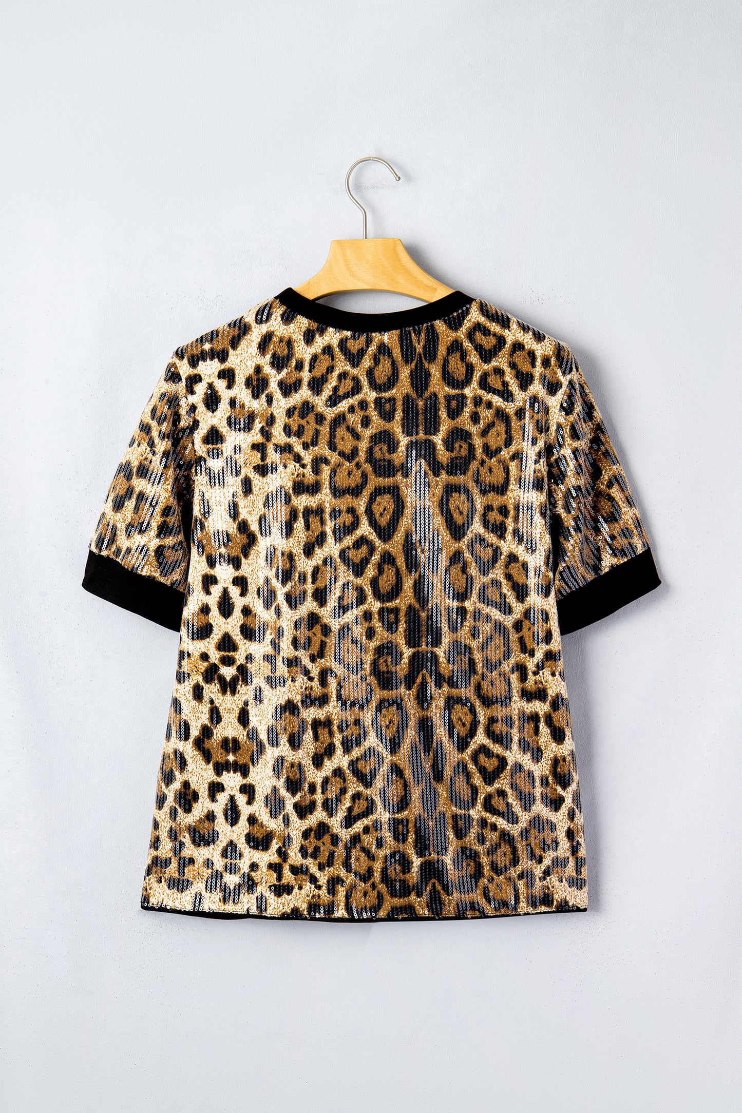 Leopard Sequin Short Sleeve Top