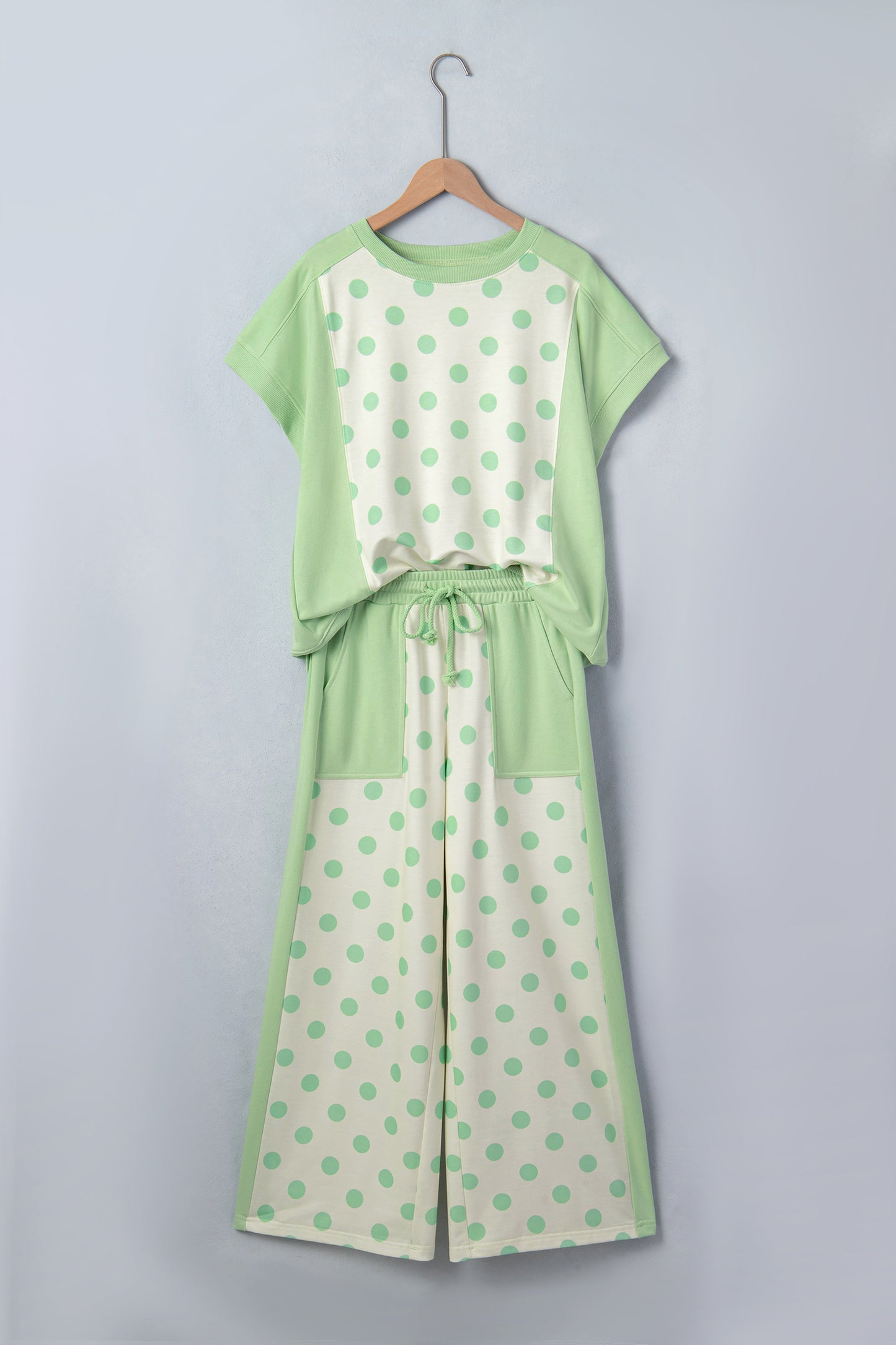 Polka Dot Patchwork Top & Wide Leg Pants Set