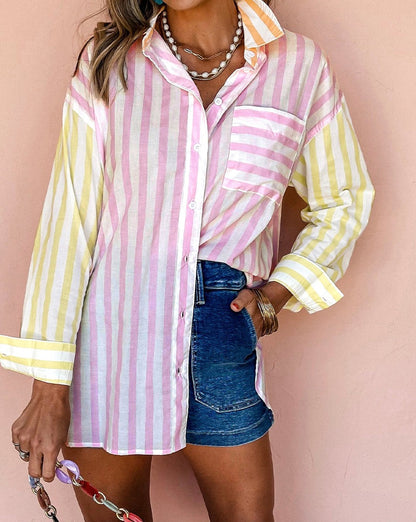 Stripe Contrast Long Sleeve Shirt