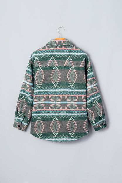 Aztec Geometric Long Sleeve Button Front Shacket