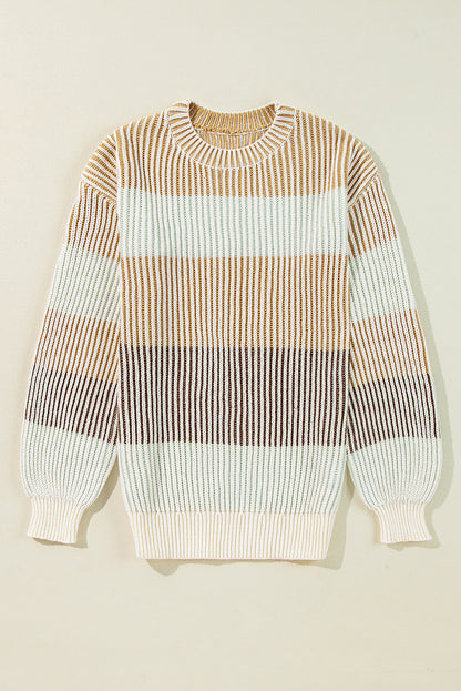 Colorblock Stripe Bubble Sleeve Sweater