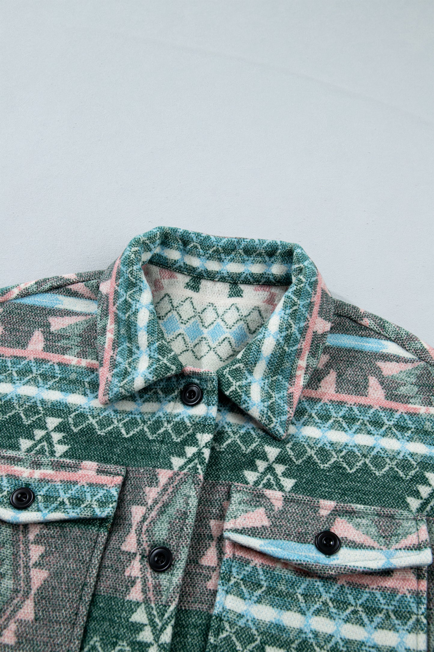 Aztec Geometric Long Sleeve Button Front Shacket