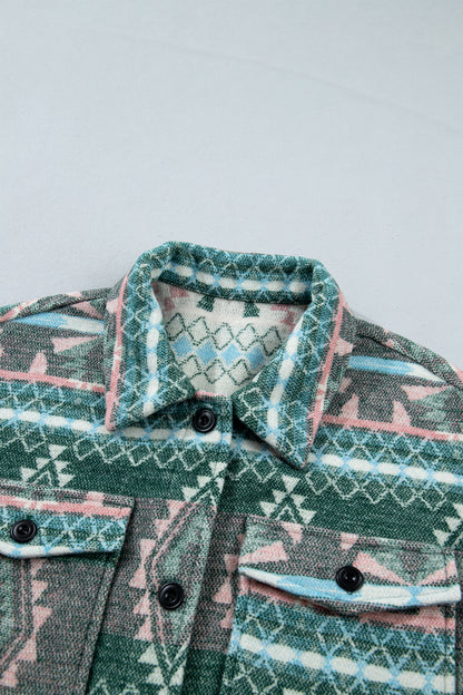 Aztec Geometric Long Sleeve Button Front Shacket