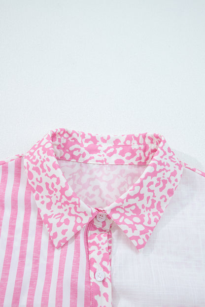 Leopard Stripe Pocketed Long Sleeve Shirt