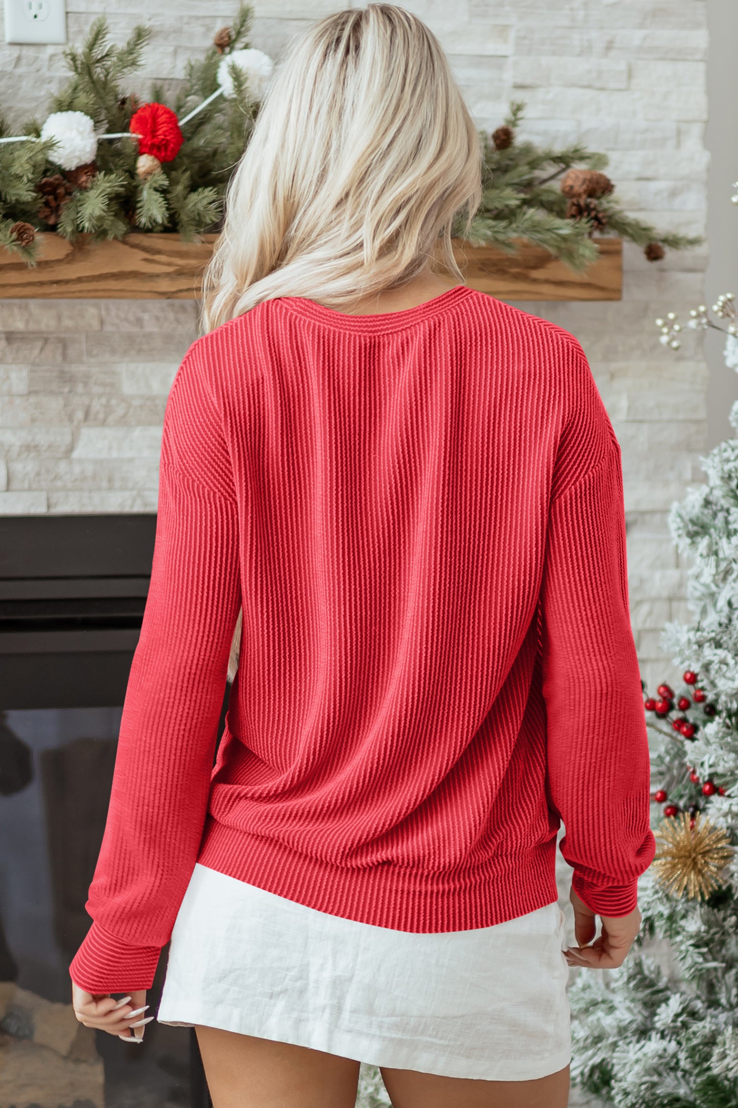 Christmas Merry Corded Knit Long Sleeve Top