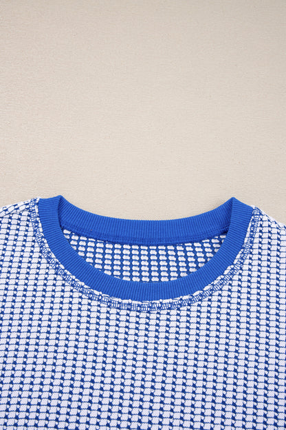 Waffle Knit Exposed Seam Side Slit Long Sleeve Top