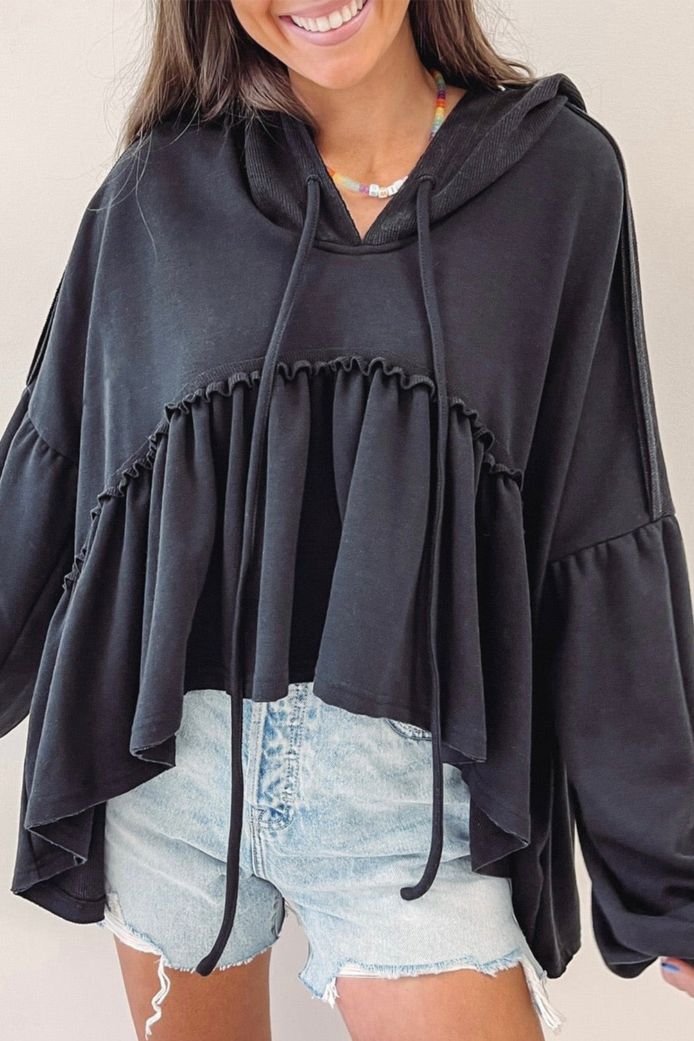 Ruffle Peplum Oversized Hoodie