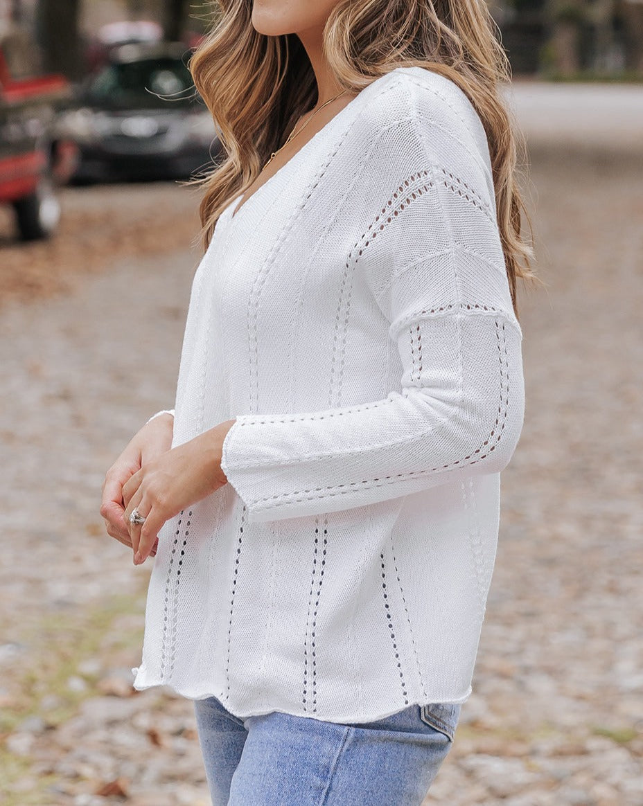 Hollowed Knit V-Neck Sweater