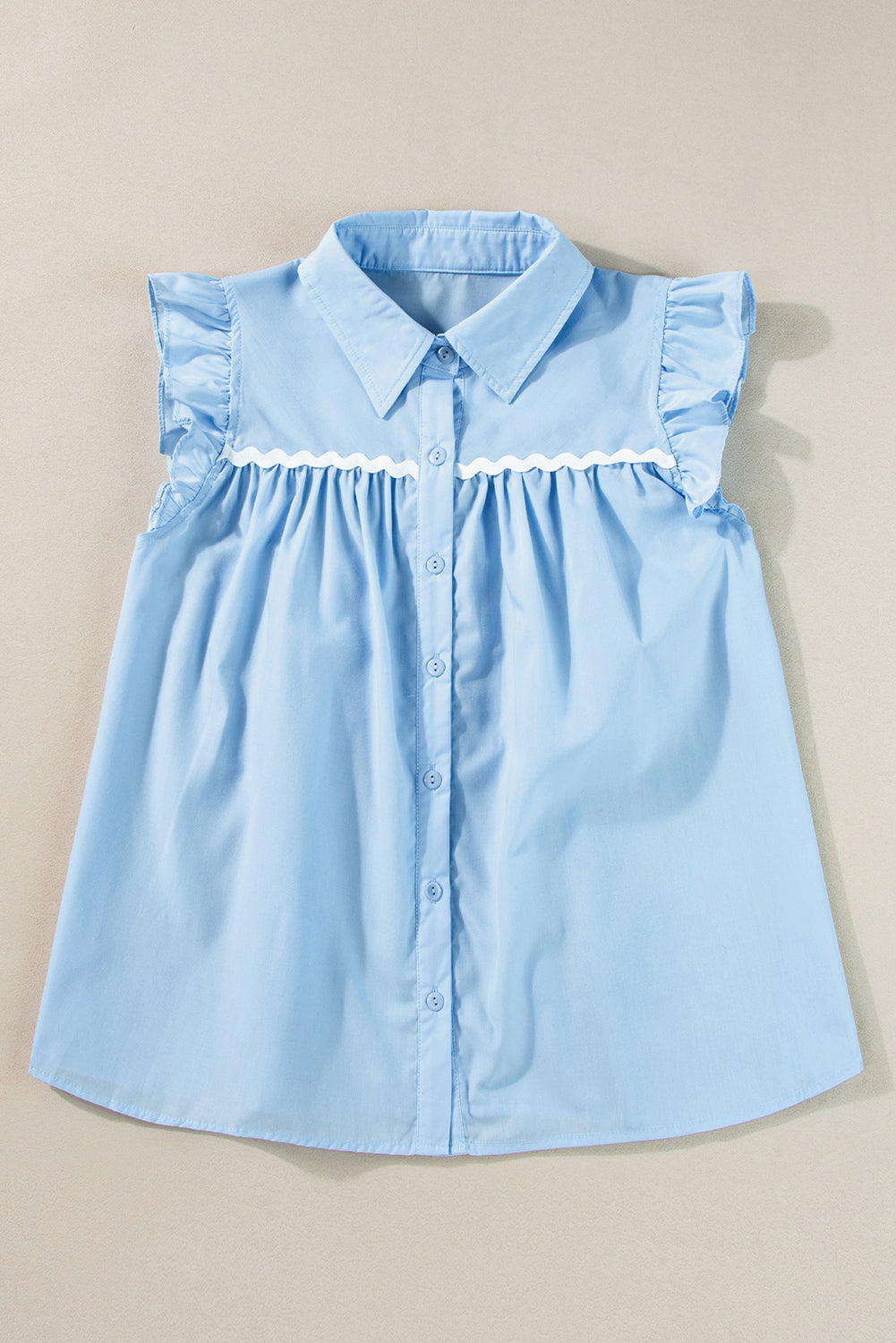 Ric-Rac Trim Frilled Sleeveless Shirt