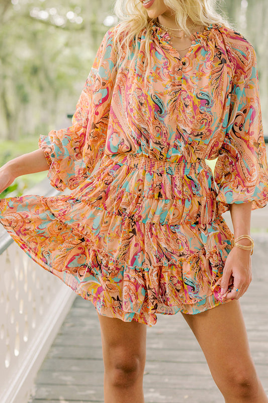 Paisley Ruffle Tiered Mini Dress