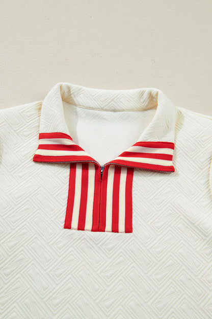 Contrast Stripe Zipped Collar Knit Pullover Top