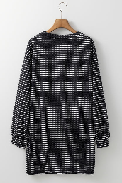 Stripe Puff Sleeve V-Neck Dress