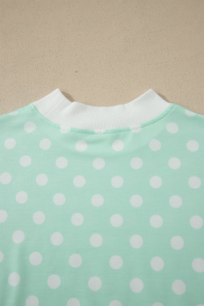 Polka Dot Colorblock Mock Neck & Shorts Set
