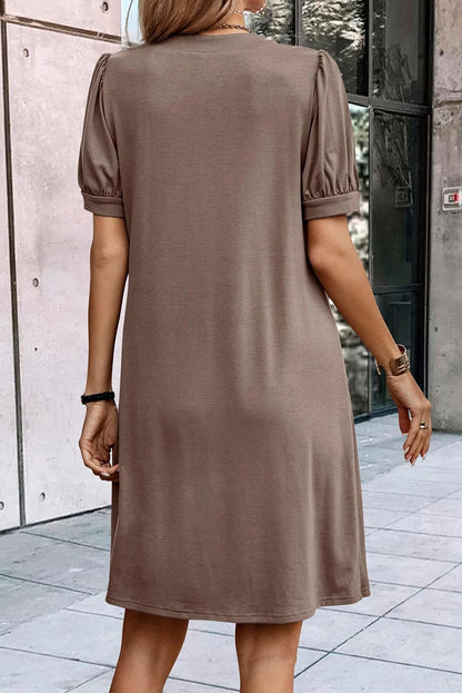 Pleated Notched Neck Shift Dress