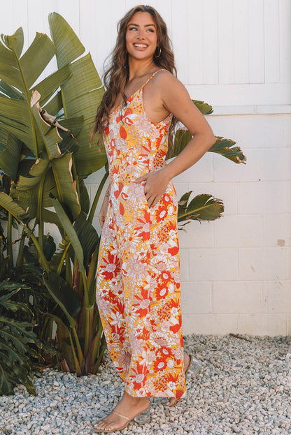 Floral Sleeveless V-Neck Wide Leg Jumpsuit