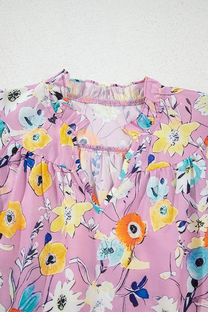 Floral Flutter Sleeve V-Neck Top