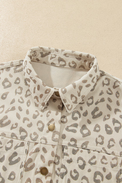Leopard Corduroy Collared Patch Pocket Jacket