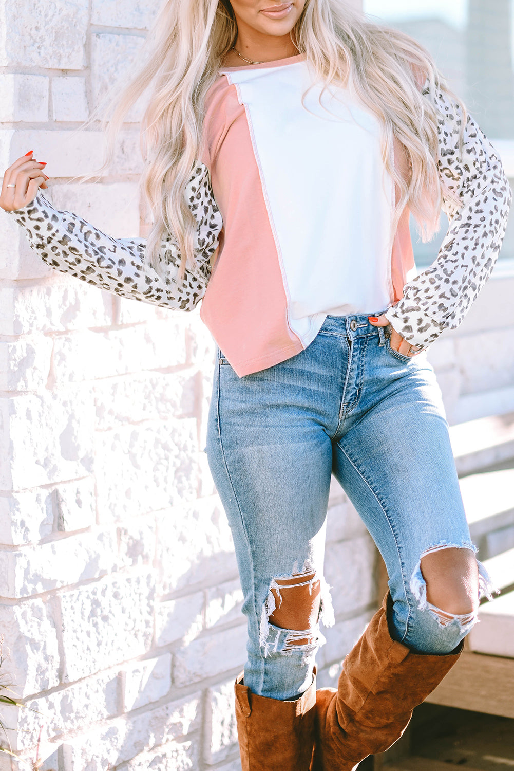 Leopard Colorblock Long Sleeve Top