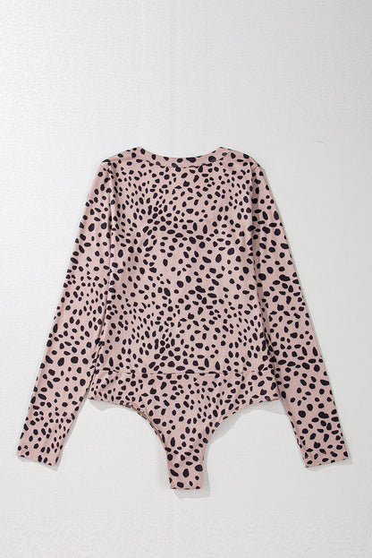 Leopard Scoop Neck Long Sleeve Bodysuit