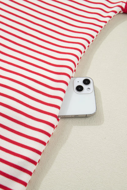 Stripe Quarter Zip Polo Collar T-Shirt Dress