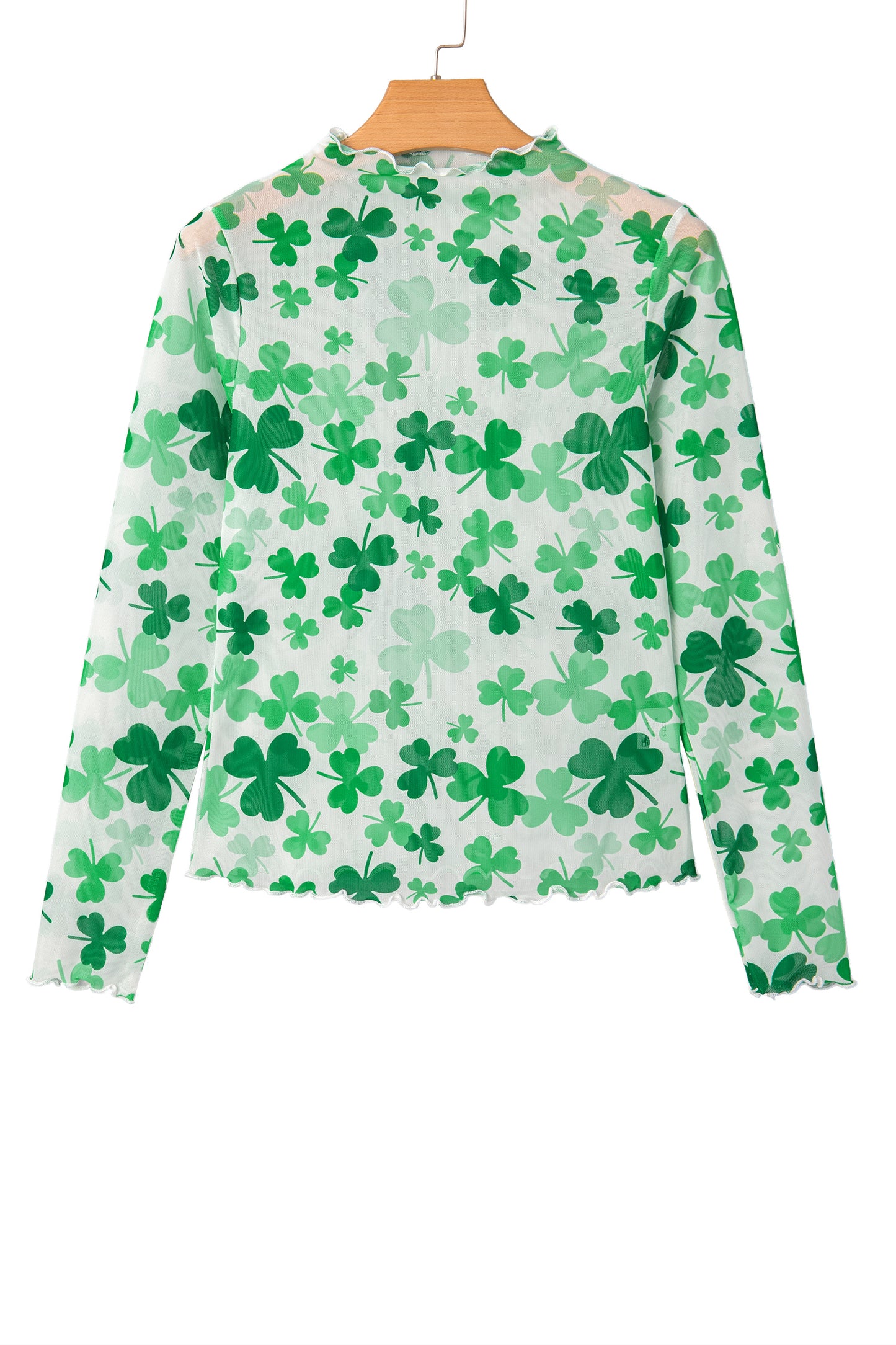 St Patrick Shamrock Lettuce Trim Mock Neck Top