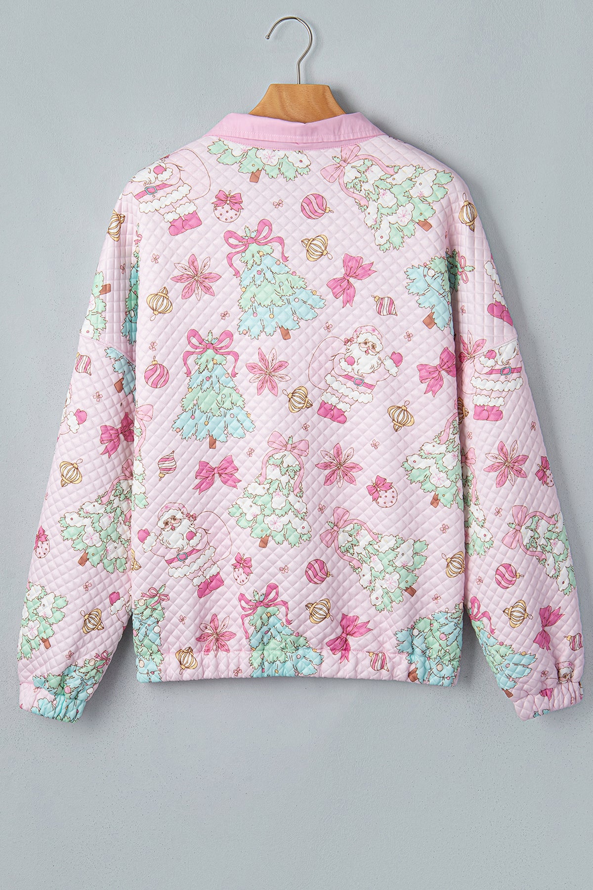 Christmas Santa Quilted Buttoned Collar Sweatshirt