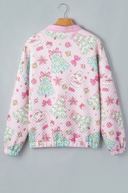 Christmas Santa Quilted Buttoned Collar Sweatshirt