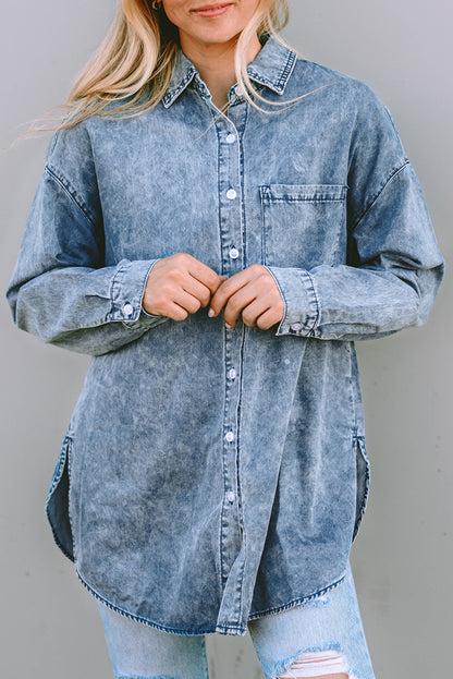 Vintage Washed Denim Pocketed Shirt