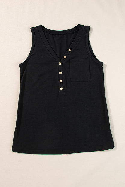 Half Buttoned V-Neck Tank Top