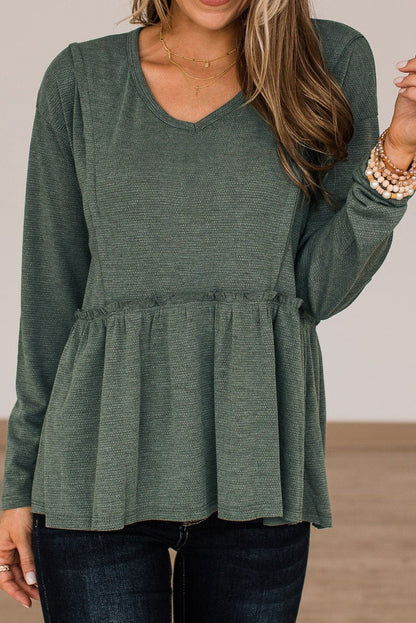 Ruffle Peplum Long Sleeve Top