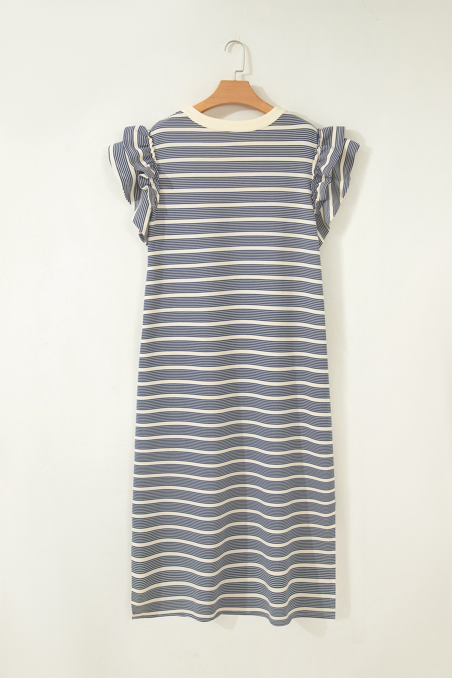 Plus Size Stripe Ruffle Sleeve Button V-Neck Dress