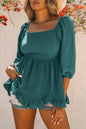 Ruffle Smocked 3/4 Sleeve Blouse