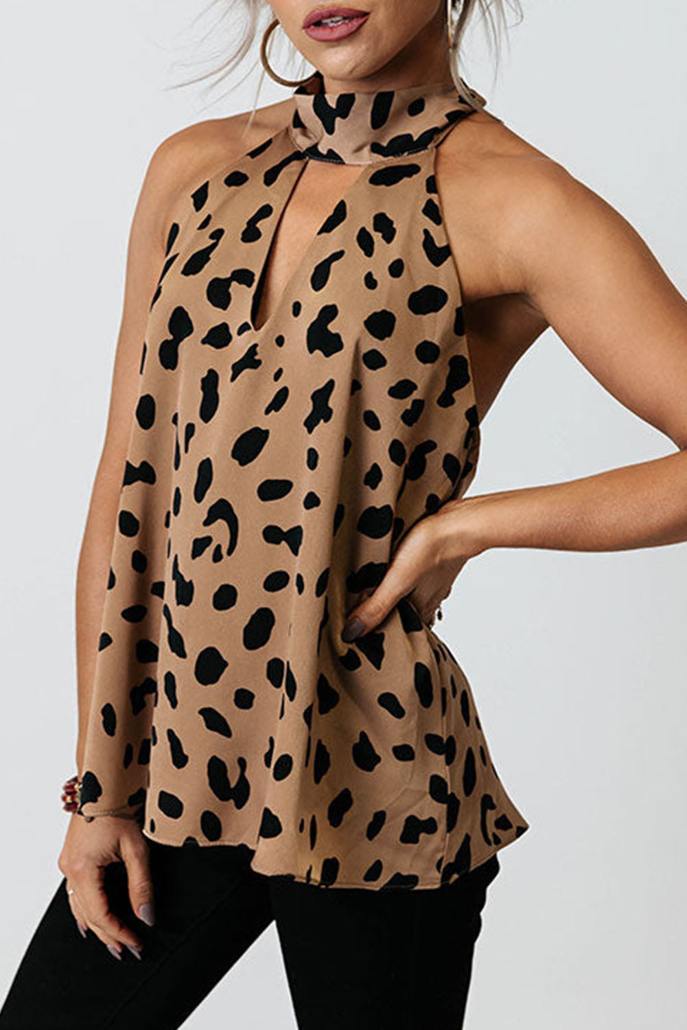 Leopard Keyhole Halter Tank Top