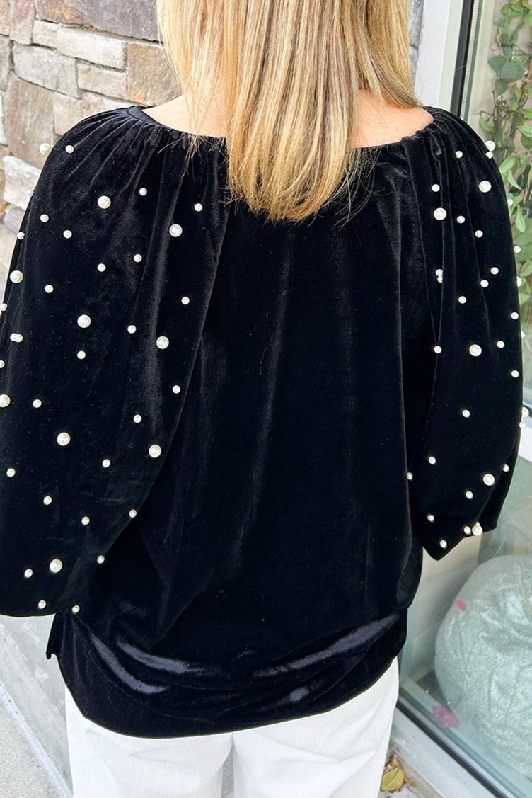 Velvet Pearl Beaded 3/4 Sleeve Top