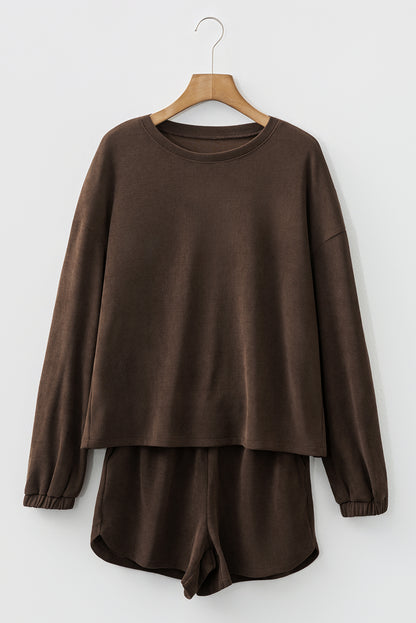 Solid Textured Knit Pullover and Shorts Set