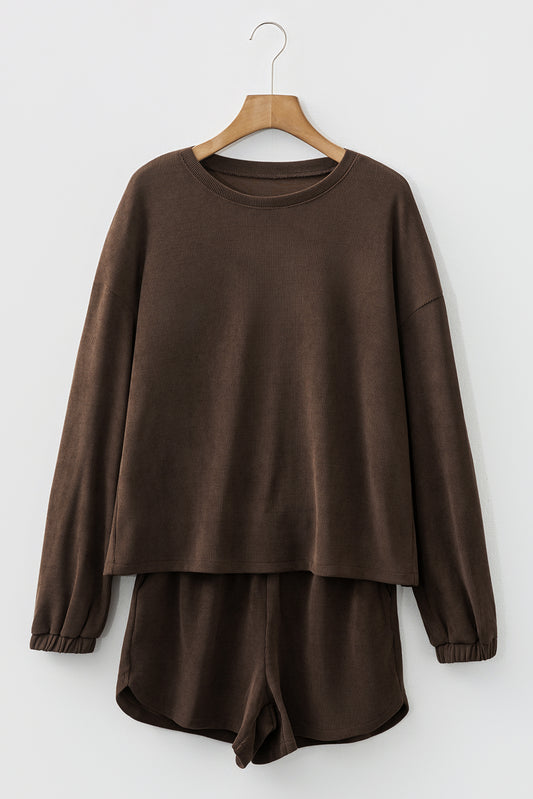 Solid Textured Knit Pullover and Shorts Set