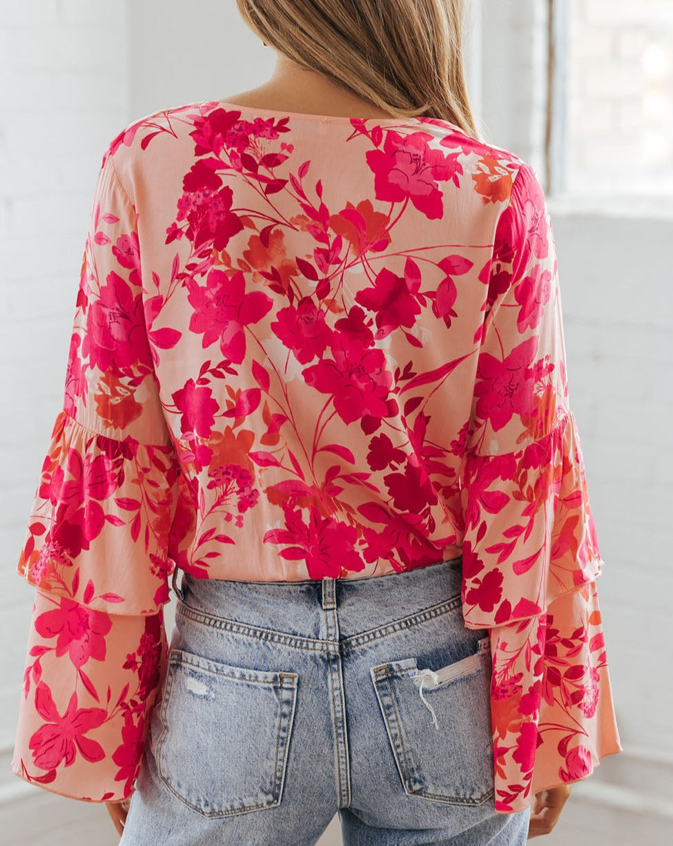 Floral Bell Sleeve Buttoned Bodysuit