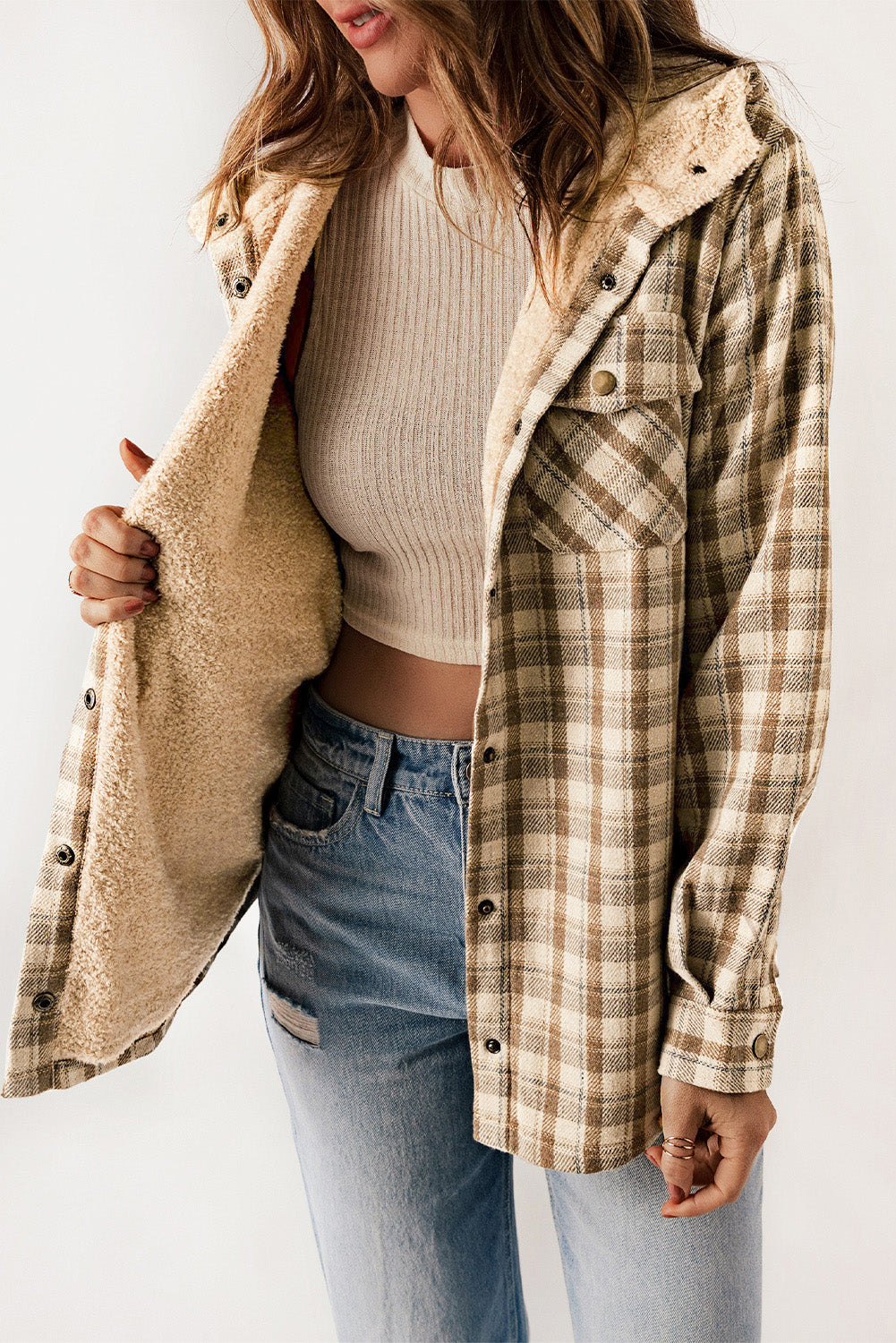 Plaid Sherpa Lined Hooded Shacket