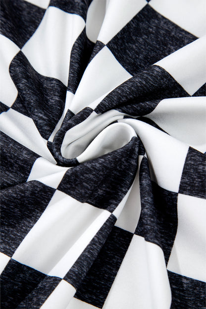 Checker Side Slit High Waist Midi Skirt