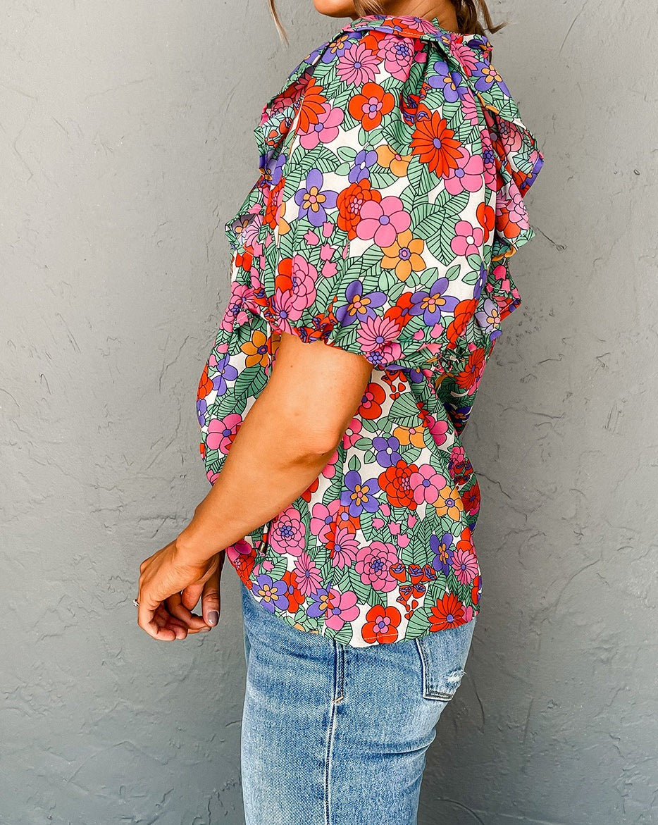 Floral Ruffle Puff Sleeve Blouse