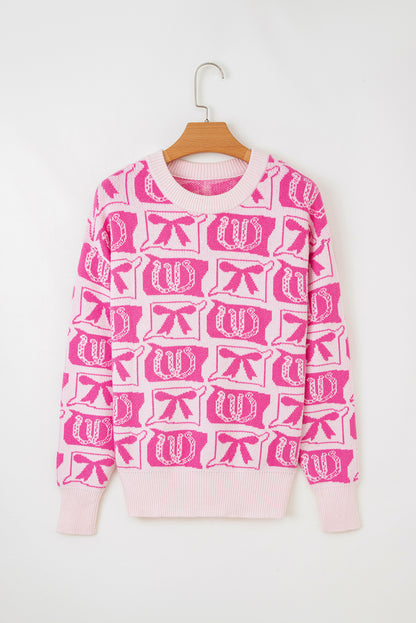 Western Bows & Horseshoes Long Sleeve Sweater