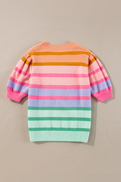 Stripe Bubble Short Sleeve Sweater