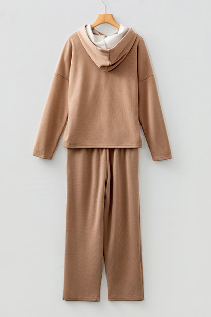 Solid Corduroy Lace Hoodie and Pants Set