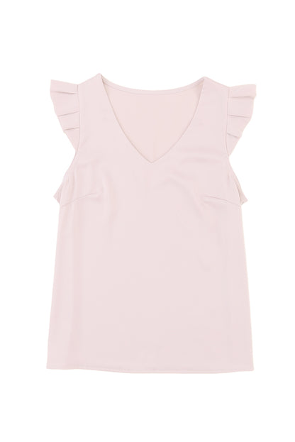 Pleated Ruffle V-Neck Tank Top