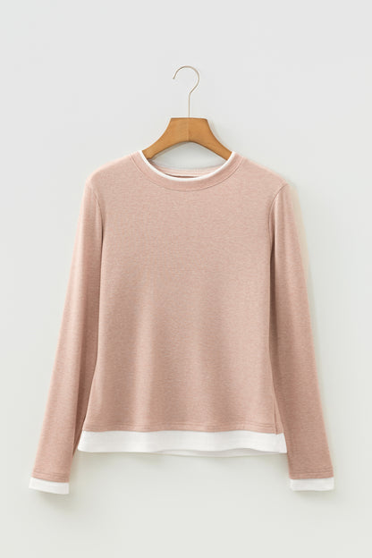 Faux Two-Piece Patchwork Long Sleeve Top