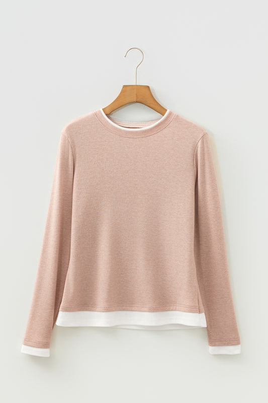 Faux Two-Piece Patchwork Long Sleeve Top