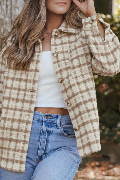 Plaid Boucle Chest Pocket Shacket