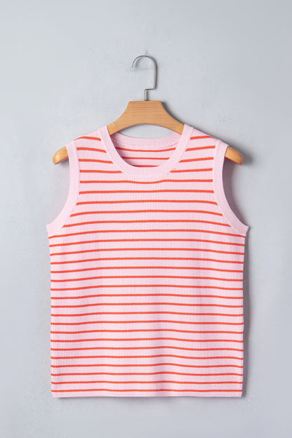 Stripe Textured Knit Sleeveless Sweater Top