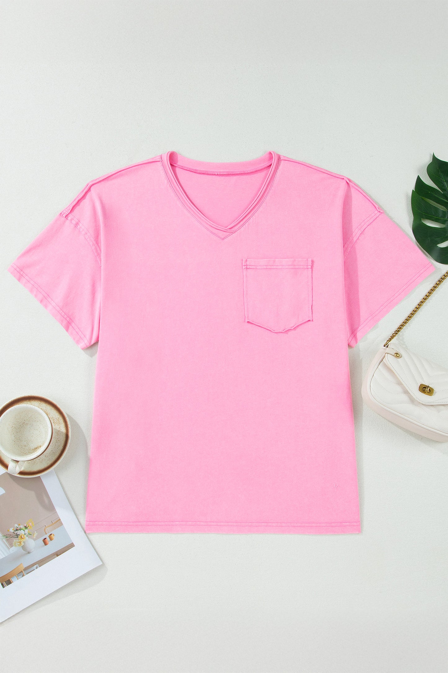 Plus Size Mineral Wash Raw Edge V-Neck Tee